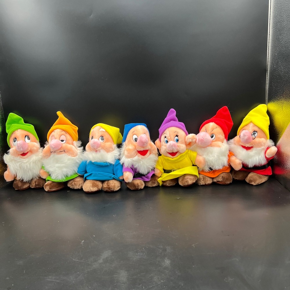 Disney Snow White Seven Dwarfs Plush Set Vintage Disneyland World NWT 7"